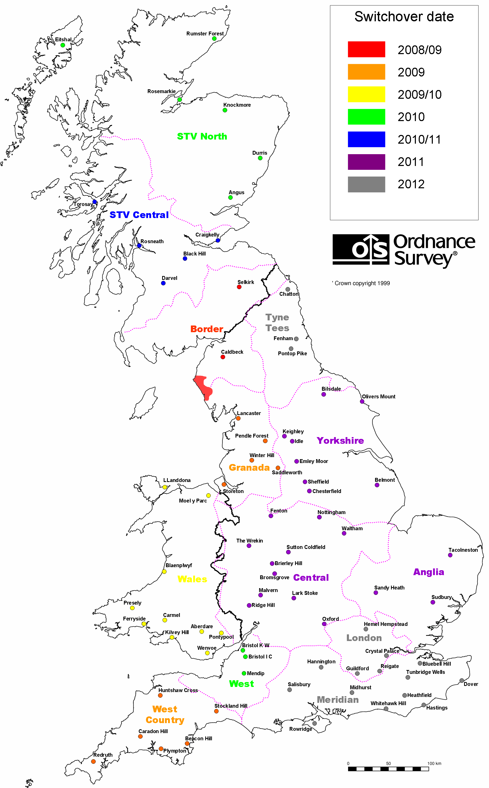 Main Transmitter Sites & TV Regions